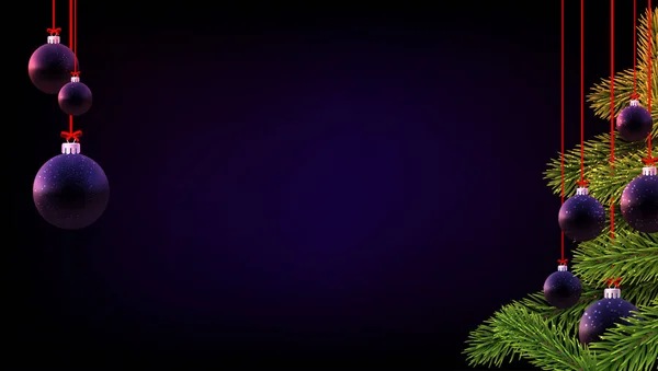Matt Azul Escuro Violeta Natal Bugigangas Com Ramos Abeto Verde — Vetor de Stock