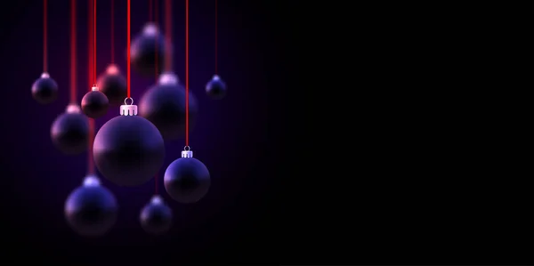 Boules Noël Violet Foncé Mat Suspendues Sur Des Rubans Rouges — Image vectorielle