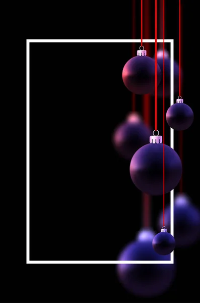 Boules Noël Violet Foncé Mat Suspendues Sur Des Rubans Rouges — Image vectorielle