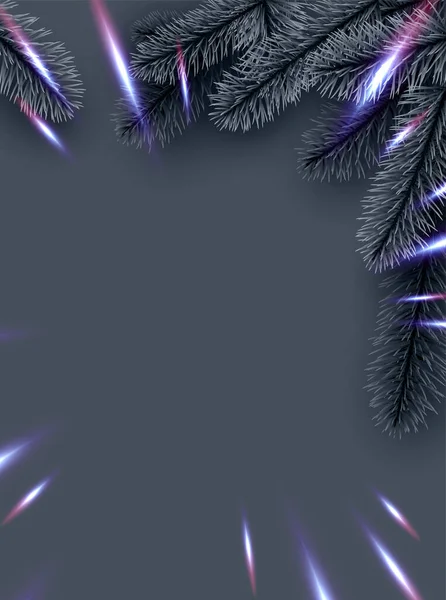 Branches Épinette Grise Avec Des Lumières Brillantes Carte Noël Hiver — Image vectorielle