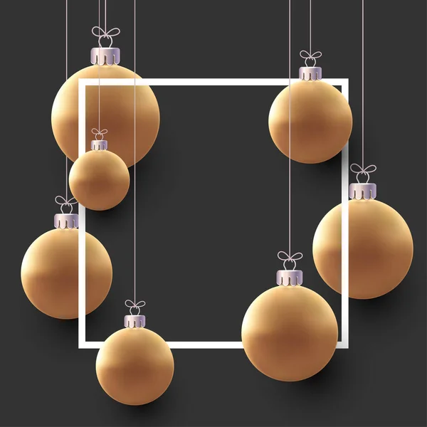 Realistische Christbaumkugeln Und Fichtenzweige Quadratischer Rahmen Neujahrsflyer Plakat Karte Broschüre — Stockvektor
