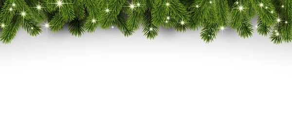 光沢のあるライトと緑のトウヒの枝 カード チラシ バナーの冬のクリスマスの装飾 テキスト用のスペース ベクターイラスト — ストックベクタ