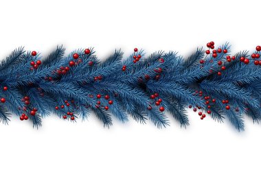 Kırmızı böğürtlenli ve yazı için yeri olan Noel mavisi köknar arka plan. Vektör illüstrasyonu.