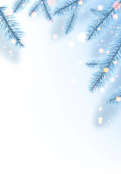 Ramas Abeto Azul Claro Congelado Con Luces Bokeh Decoración Navidad — Archivo Imágenes Vectoriales