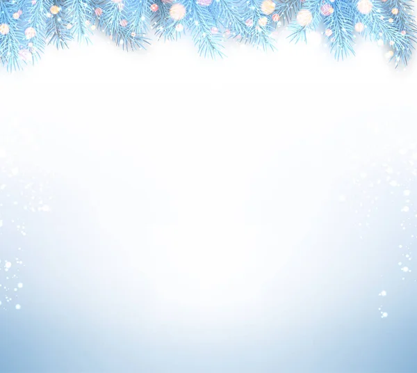 Ramas Abeto Azul Claro Congelado Con Luces Brillantes Decoración Navidad — Vector de stock