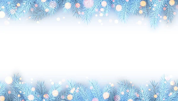 Ramas Abeto Azul Claro Congelado Con Luces Brillantes Decoración Navidad — Vector de stock