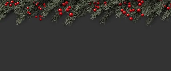 Fondo Abeto Verde Navideño Con Bayas Rojas Espacio Para Texto — Vector de stock