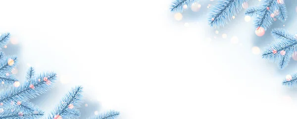 Ramas Abeto Azul Claro Congelado Con Luces Bokeh Decoración Navidad — Archivo Imágenes Vectoriales
