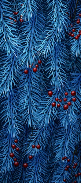 赤いホリーベリーの背景を持つ青いトウヒの枝 ポスター チラシのテンプレート ベクターホリデーイラスト — ストックベクタ