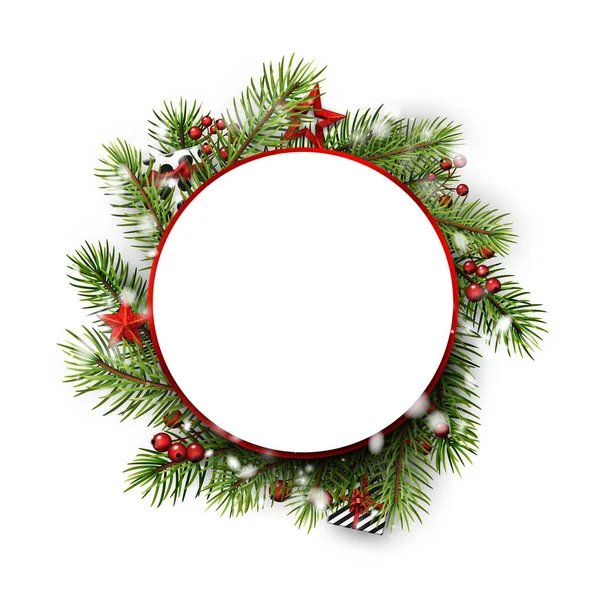 White Frame Green Spruce Branches Wreath Space Text Vector Holiday — Stock Vector