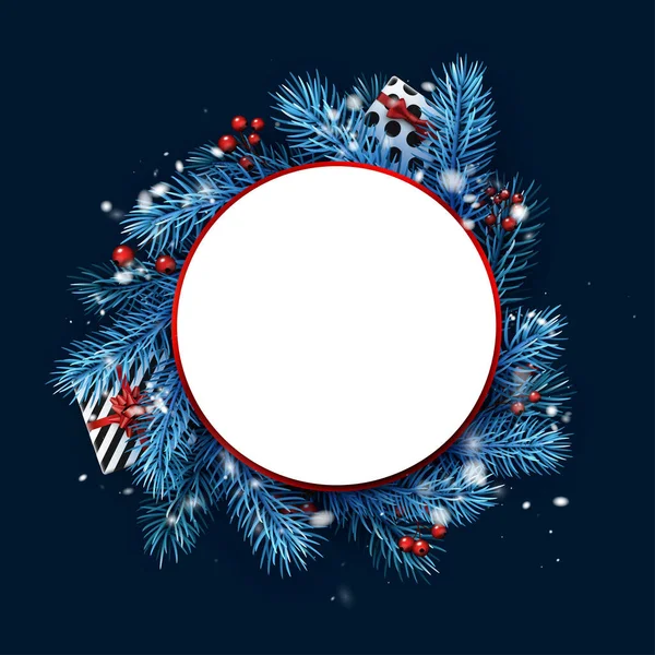 Cadre Rond Blanc Avec Couronne Branches Épinette Bleue Espace Pour — Image vectorielle