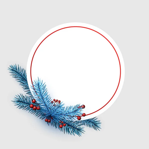 Cadre Rond Avec Branches Épinette Bleue Baies Houx Rouges Modèle — Image vectorielle