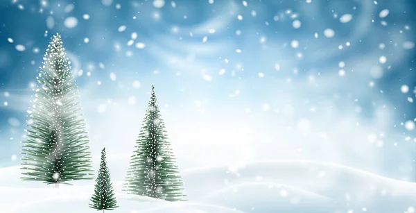 Havas Téli Éjszaka Fenyőfákkal Karácsonyfák Hóviharok Vektorillusztráció — Stock Vector