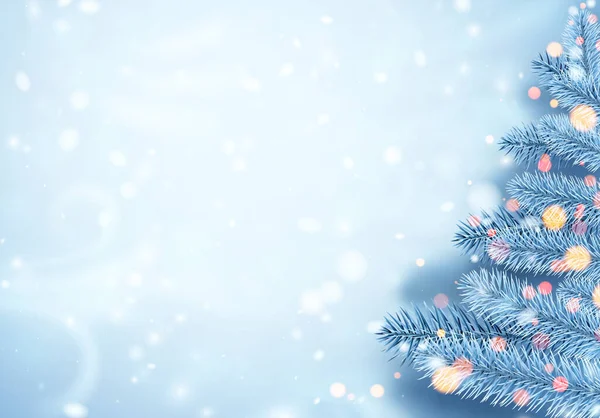 Ramos Abeto Azul Fosco Árvore Natal Luzes Bokeh Espaço Para — Vetor de Stock