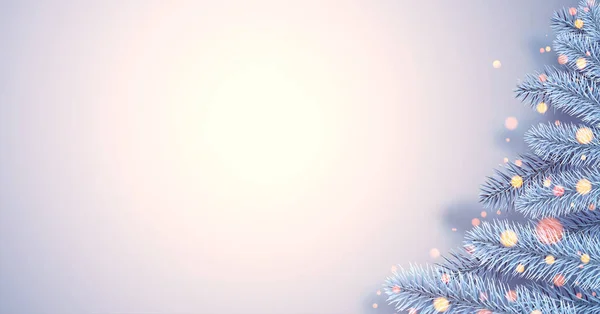 Παγωμένος Μπλε Έλατο Κλαδιά Ήμισυ Του Χριστουγεννιάτικου Δέντρου Φώτα Μπόκε — Διανυσματικό Αρχείο
