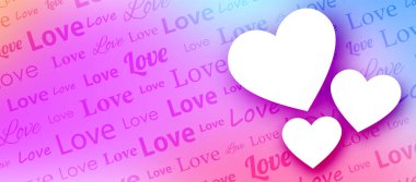 Üç boş kalbi olan bir aşk mesajı. Sevgililer Günü. Kart, pankart şablonu. Mesaj için yer var. Vektör illüstrasyonu.