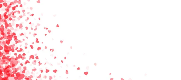 白い背景の左隅に赤いハートのコンフェッティ 愛のシンボル バレンタインデー ベクターイラスト — ストックベクタ
