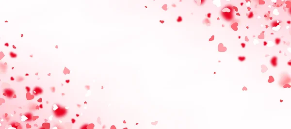 明るい赤のグラデーションの背景に赤いハートのコンフェッティ バレンタインデー テキスト用のスペース ベクターイラスト — ストックベクタ