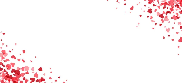 Rote Herzen Konfetti Ecke Rahmen Auf Weißem Hintergrund Valentinstag Banner — Stockvektor