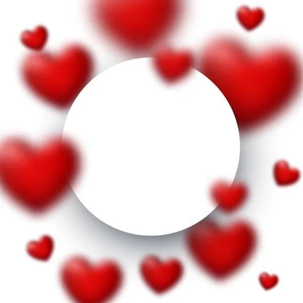 Quadro Redondo Branco Com Corações Vermelhos Desfocados Dia Dos Namorados — Vetor de Stock