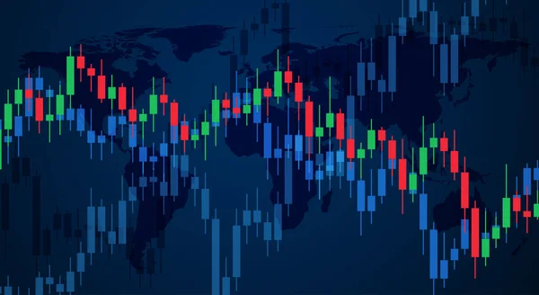 Abstraktní Svícen Finanční Grafy Svět Mapa Pozadí Modré Pozadí Vektorová — Stockový vektor