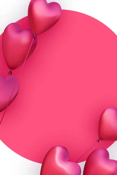 Rosafarbener Herzförmiger Ballonrand Rosa Rund Auf Weißem Hintergrund Feiertag Geburtstag — Stockvektor