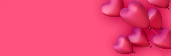 Banner Balão Forma Coração Rosa Fundo Rosa Feriado Aniversário Modelo — Vetor de Stock