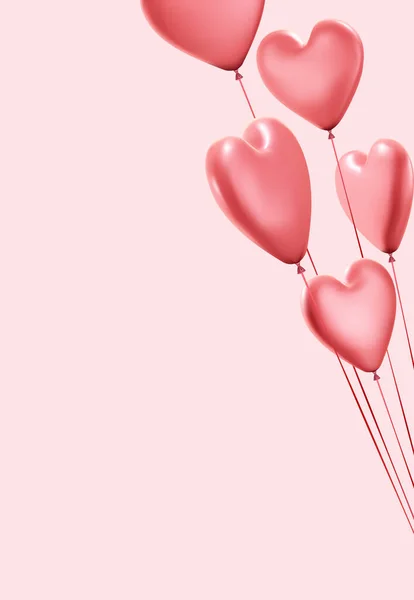 Sfondo Rosa Con Realistici Palloncini Cuore Illustrazione Vettoriale — Vettoriale Stock