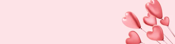 Růžový Prapor Realistickými Srdečními Balónky Vektorová Ilustrace — Stockový vektor