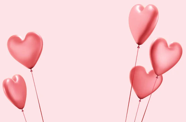 Bandiera Rosa Con Realistici Palloncini Cuore Illustrazione Vettoriale — Vettoriale Stock