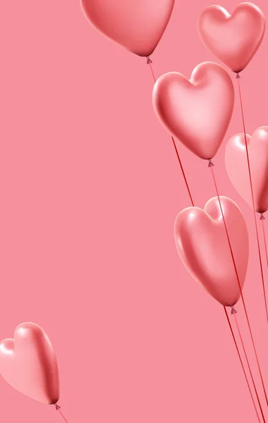 Sfondo Rosa Con Realistici Palloncini Cuore Illustrazione Vettoriale — Vettoriale Stock