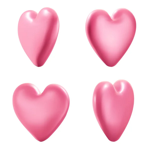 Set Pink Realistic Hearts Vector Illustration — Stock Vector