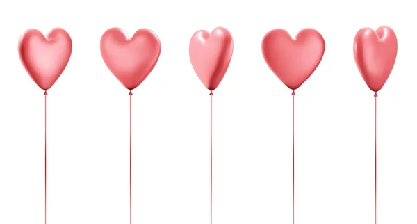 Conjunto Rosa Realistas Corazones Globo Ilustración Vectorial — Archivo Imágenes Vectoriales