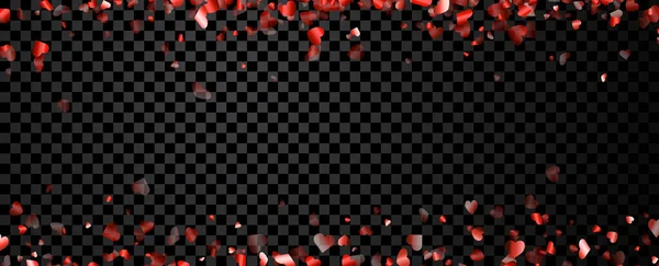 愛の背景には 黒の透明な背景に赤いハートのコンフェッティが含まれています ベクターイラスト — ストックベクタ