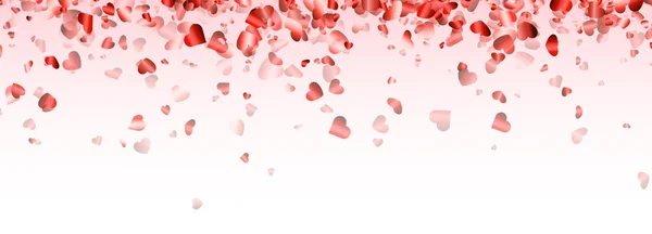 Rode Harten Confetti Hoekframe Licht Roze Achtergrond Valentijnsdag Banner Sjabloon — Stockvector