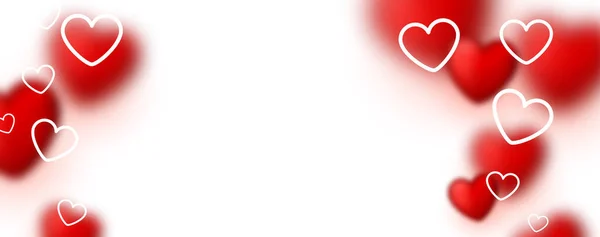 Weißer Valentinstag Hintergrund Mit Roten Verschwommenen Herzen Vektorillustration — Stockvektor