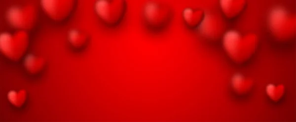 Rotes Valentinstagsbanner Mit Verschwommenen Herzen Vektorillustration — Stockvektor