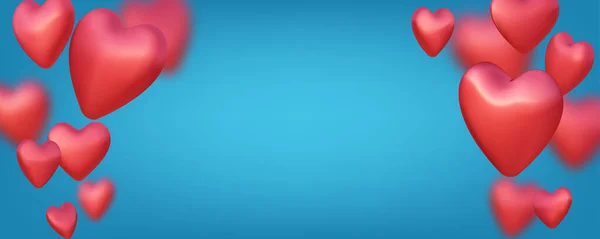 Banner Dia Dos Namorados Azuis Com Corações Embaçados Rosa Ilustração — Vetor de Stock