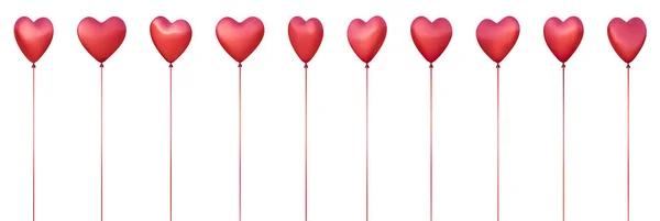 Conjunto Vermelho Realista Corações Balão Ilustração Vetorial — Vetor de Stock