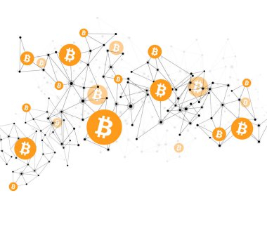 Bitcoin şifreli para birimi. Soyut kablo örgüsü arka planı. Vektör illüstrasyonu.