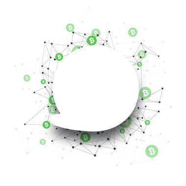 Soyut Bitcoin nakit kripto para konuşma balonu ağ arka planı