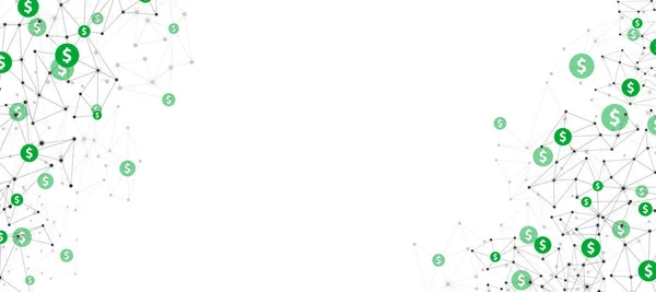 Зеленые Долларовые Монеты Соединяющими Точками Линиями Многоугольник Пространство Текста Векторная — стоковый вектор