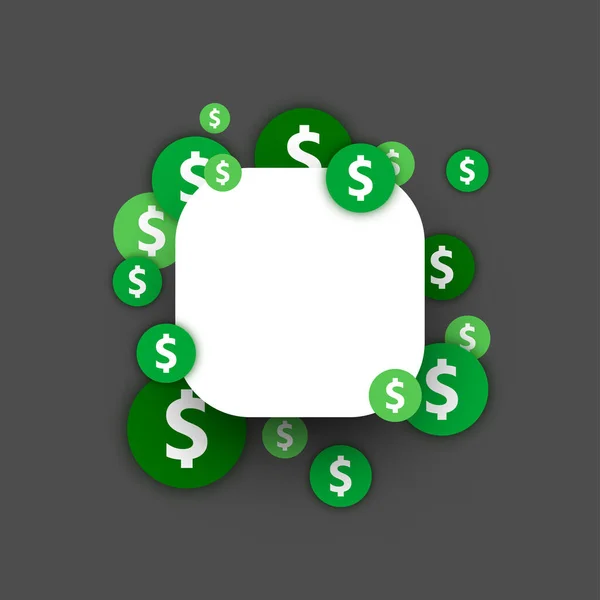 Quadro Quadrado Redondo Branco Fundo Confetti Dólar Verde Espaço Para — Vetor de Stock