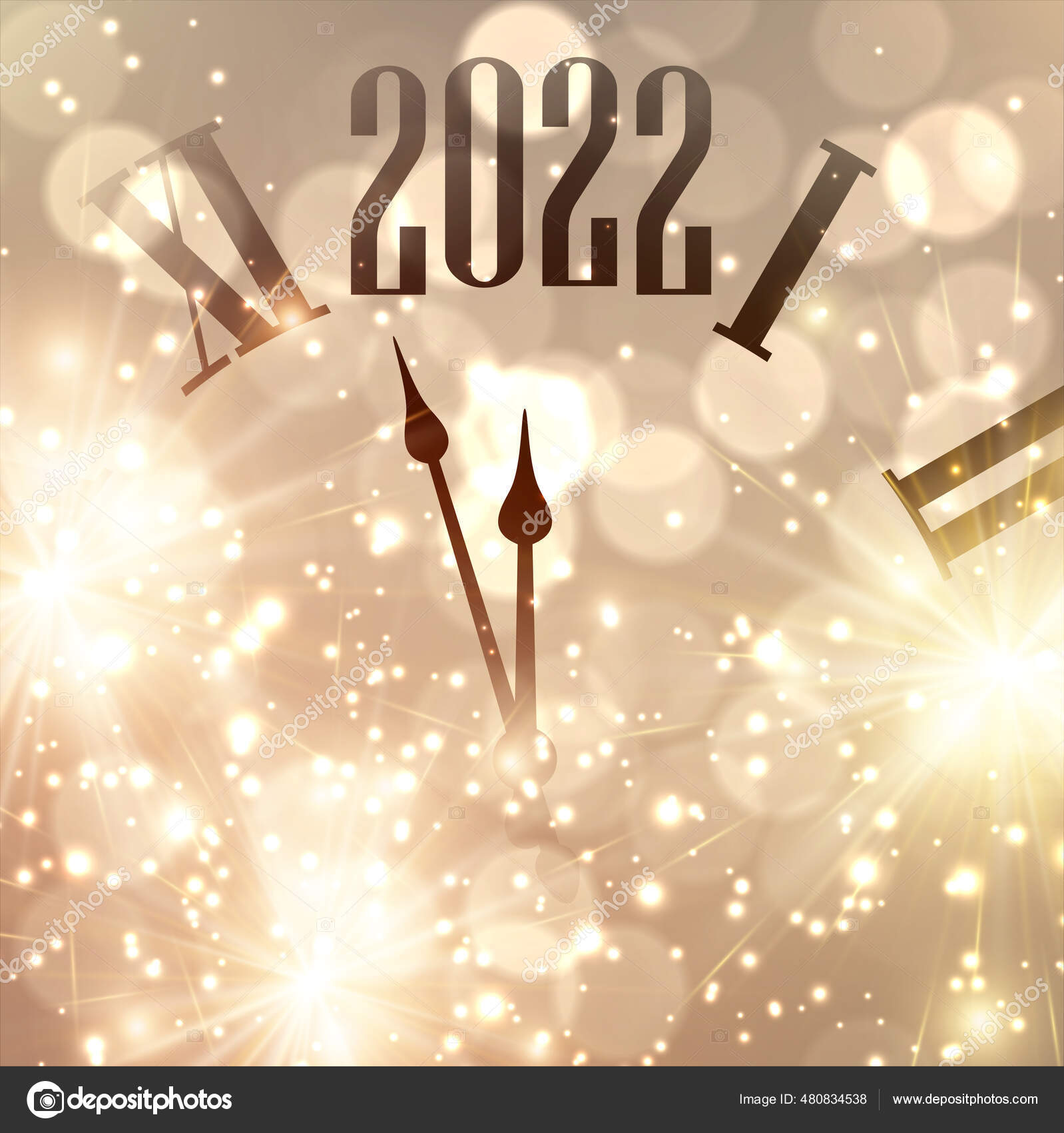 Golden Bokeh Clock Showing 2022 Christmas New Year Background Vector Stock  Vector by ©Maxborovkov 480834538