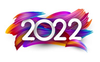 Renkli fırça darbelerinde 2022 beyaz tabela. Vektör Festivali illüstrasyonu.