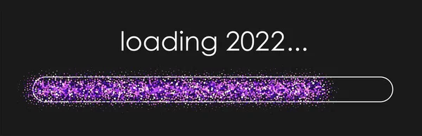 Violet Confetti Progress Bar Loading 2022 Sign Black Background Vector — Stock Vector