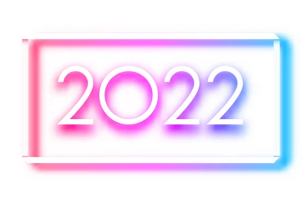 Neon 2022 Tecken Fyrkantig Ram Vit Bakgrund Vektor Semester Illustration — Stock vektor