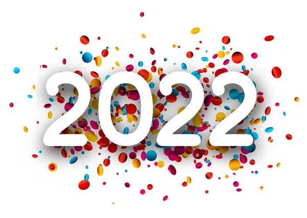 2022 Biały Papier Podpis Nad Okrągłe Kolorowe Konfetti Wektor Świąteczny — Wektor stockowy
