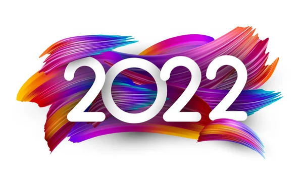 2022 Biały Znak Kolorowym Tle Pociągnięć Pędzla Wektor Świąteczny Ilustracja — Wektor stockowy