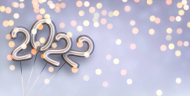 2022 balon demeti. Violet Bokeh 'in parlak arka planı. Mesaj için yer var. Vektör Festivali illüstrasyonu.